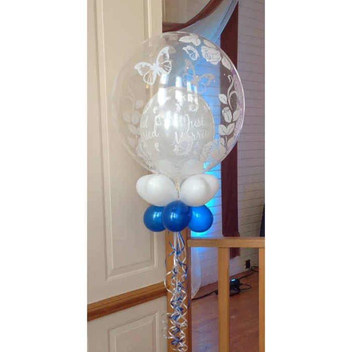 Butterfly Themed Blue and White Wedding Bubble Balloon